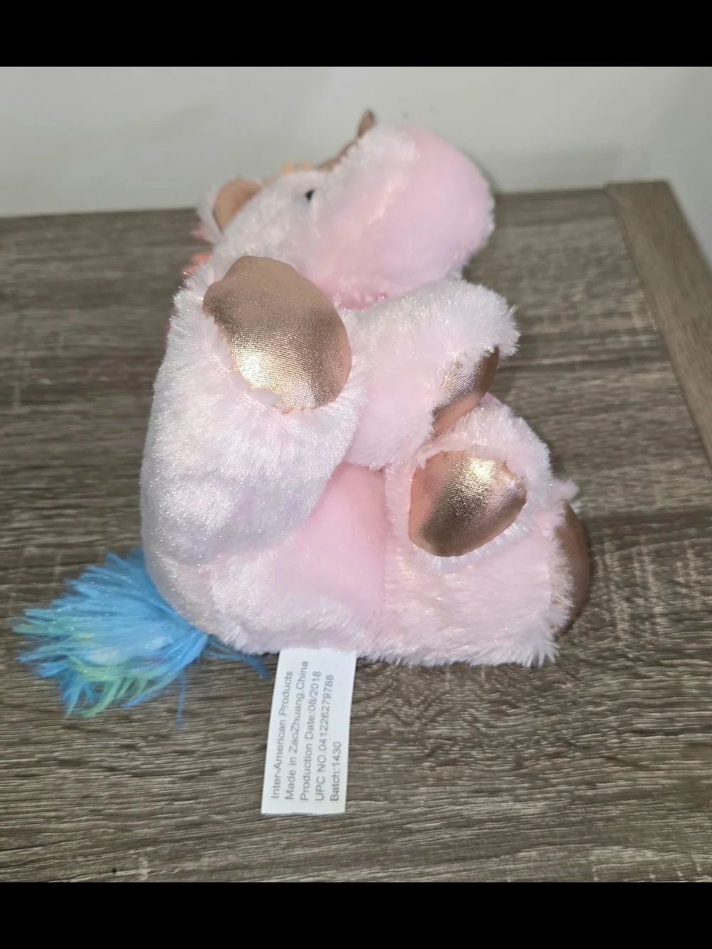 Inter-American Products Pink Rose Gold Metallic Unicorn with Bow Plush Yellow